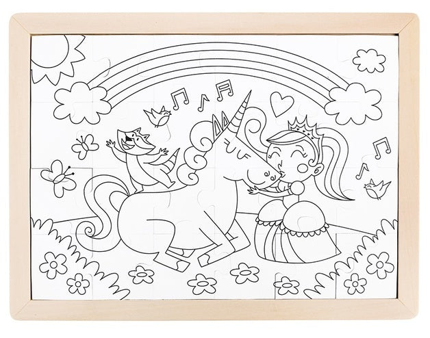 Hape | 24pc Wooden Double Sided Colouring Puzzle - Unicorn Friends