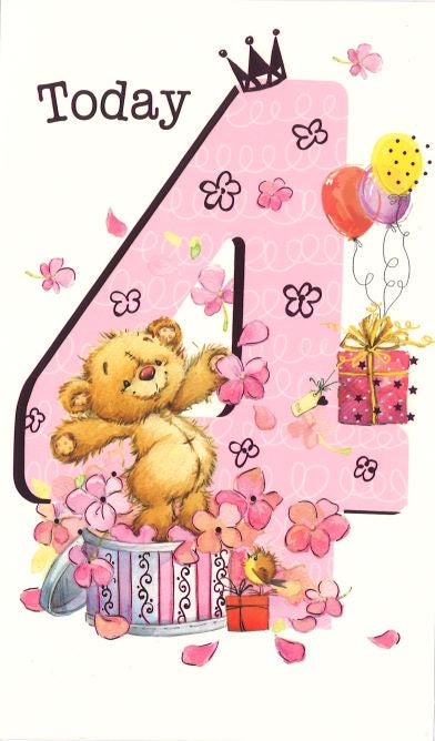 4 today girl's birthday card