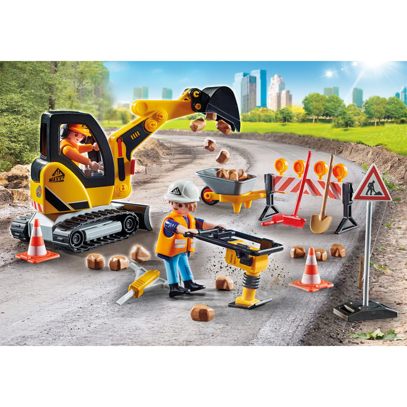 Playmobil | Road Construction with Excavator and Barrier Signs