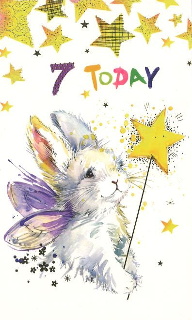 7 Today girl's Birthday Card - Bunny