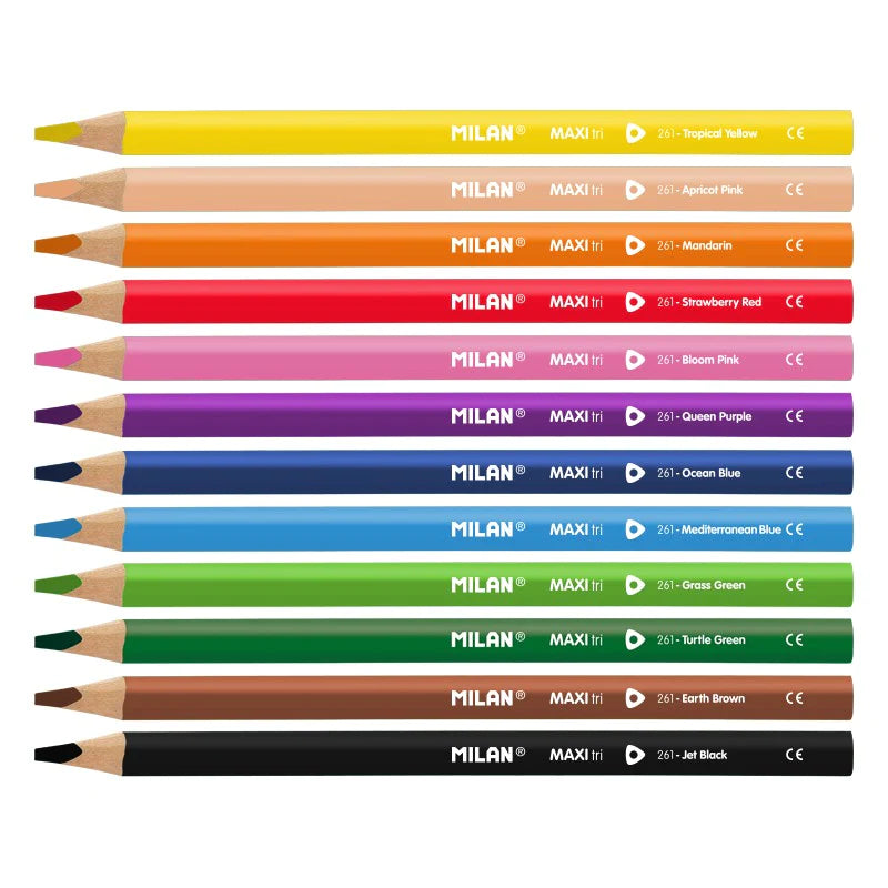 Milan Coloured Pencils Triangular Maxi Pack 12 Assorted Colours
