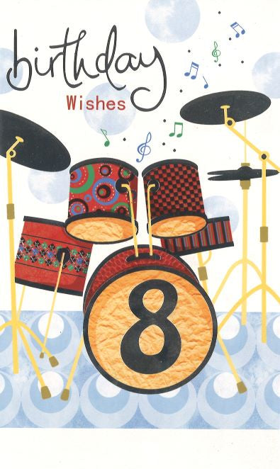 8-year-old birthday wishes card-Drums