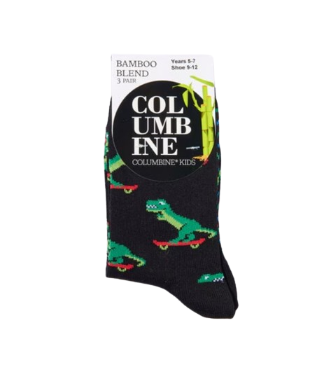 Columbine | Skating Dinos Bamboo Crew Socks 3 Pair Pack