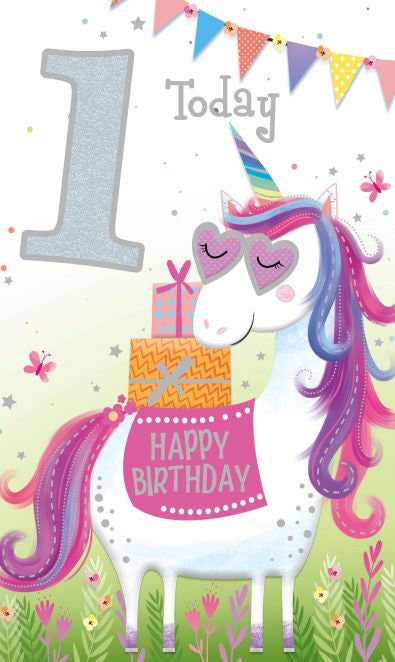 1 today Unicorn Birthday Card
