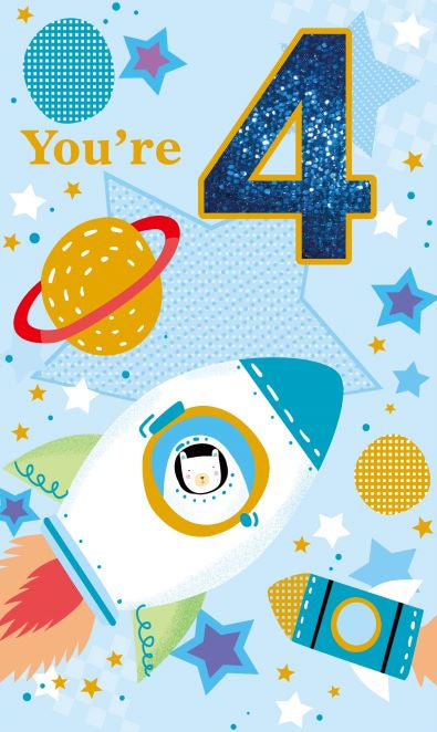 You're 4 Boy's Birthday card - Space
