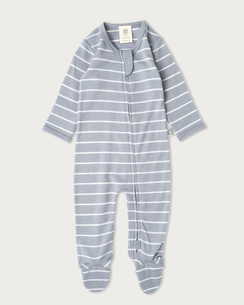 Babu | Merino All-In-One -Footed-Periwinkle Stripe