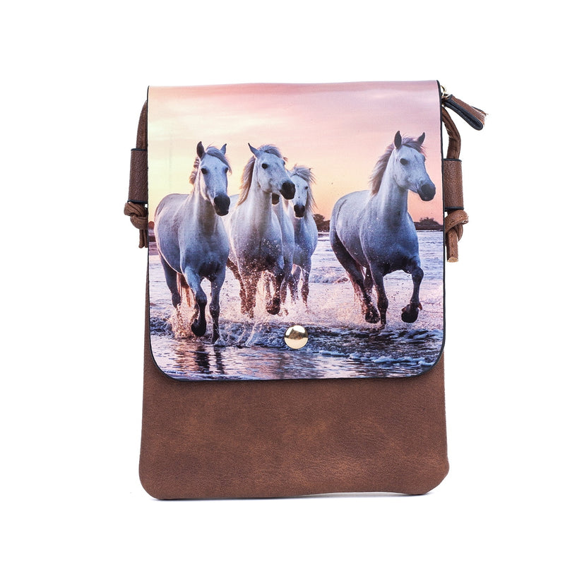 Stallions Galloping on Beach Shoulder Bag
