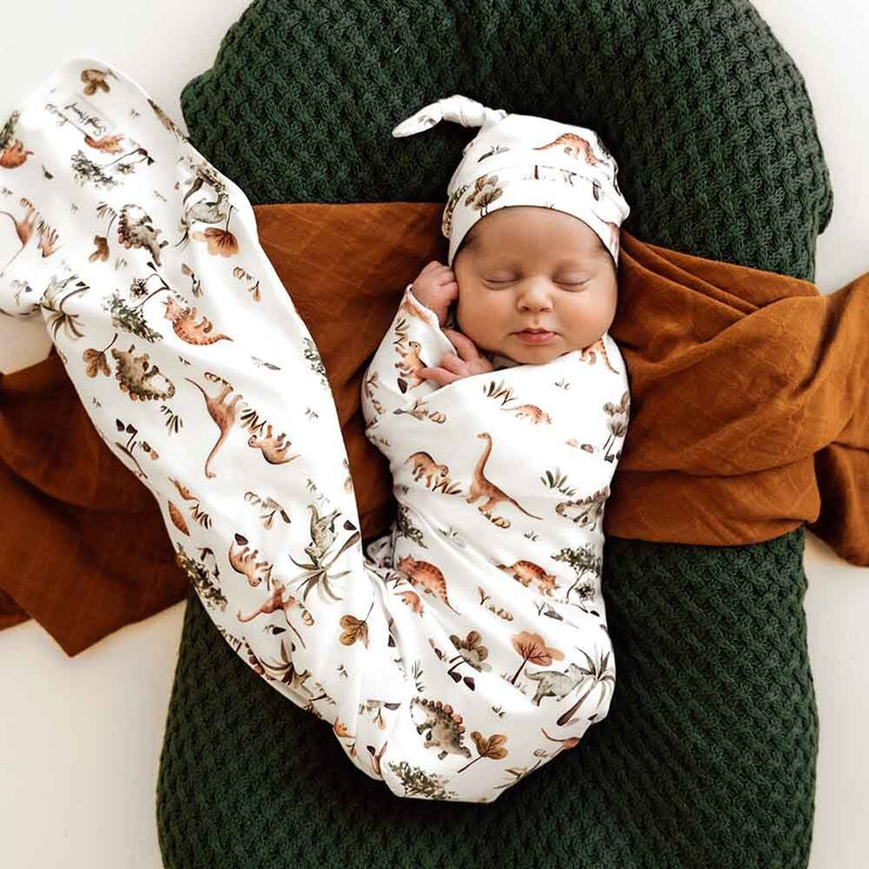 Snuggle Hunny | Dino Baby Jersey Wrap & Beanie Set
