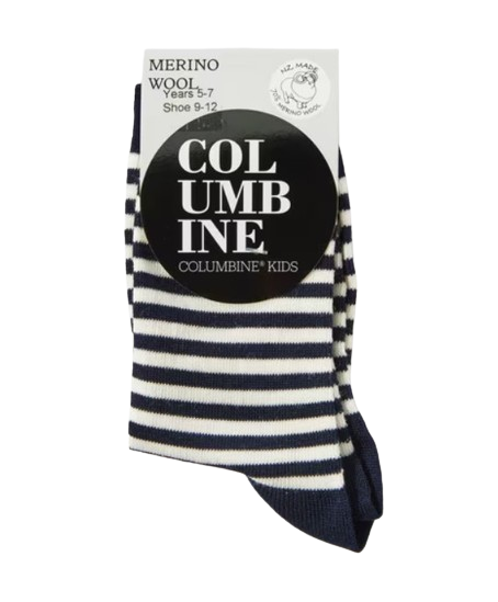 Columbine | Merino Crew Baby Socks - Navy & White Stripes