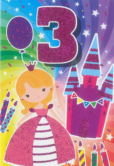 3yr Glittery Princess Birthday Card