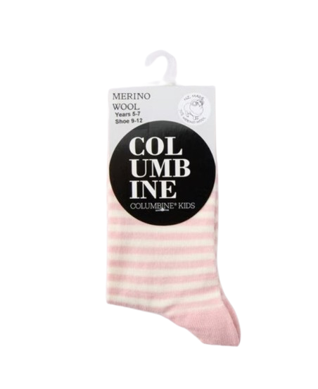 Columbine | Merino Crew Baby Socks - Pink & Cream Stripes