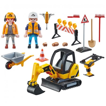 Playmobil | Road Construction with Excavator and Barrier Signs