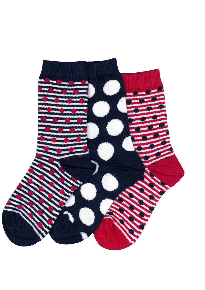 Columbine | Cotton 3pk Navy Spot/Stripe Socks