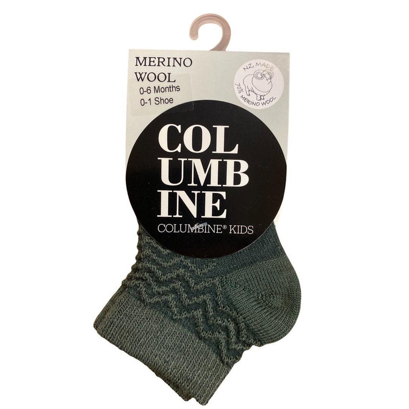 Columbine | Merino ZigZag Crop Baby Socks - Olive Green