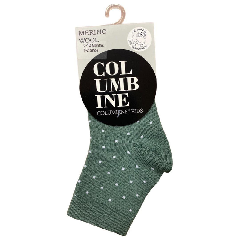 Columbine | Merino Crew Pin Dot Socks - Green & Beige
