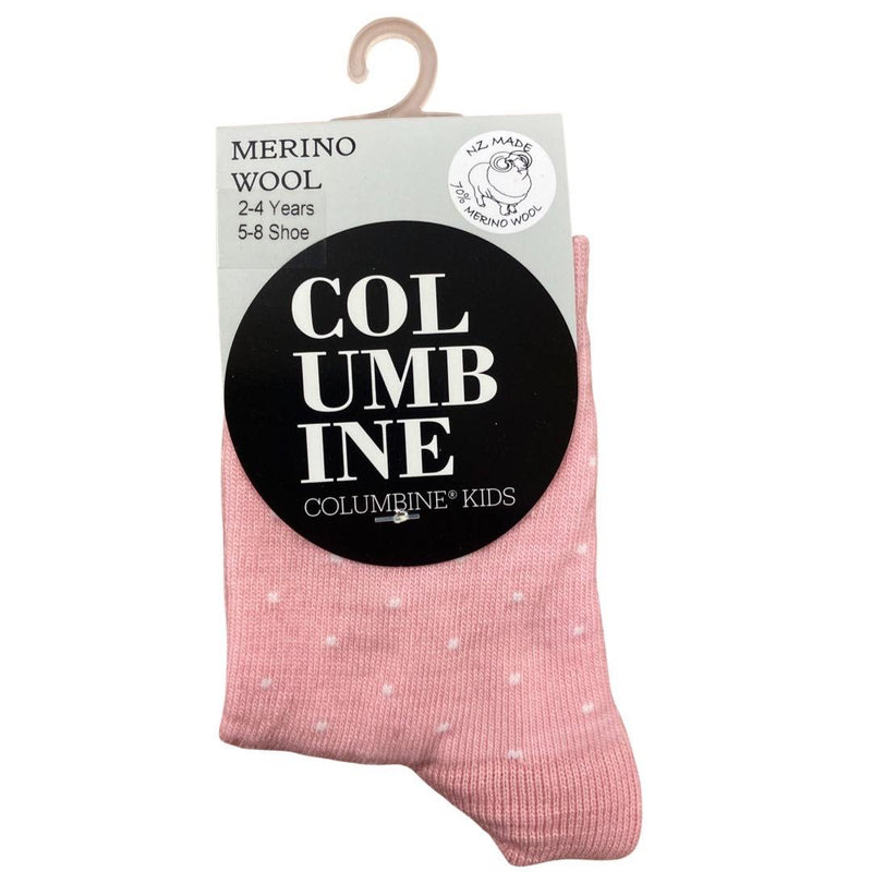 Columbine | Merino Crew Pin Dot Socks - Pink & White
