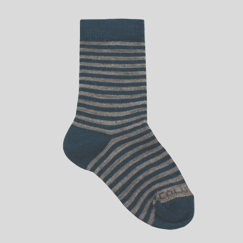 Columbine | Merino crew sock - Stripe Denim/Grey