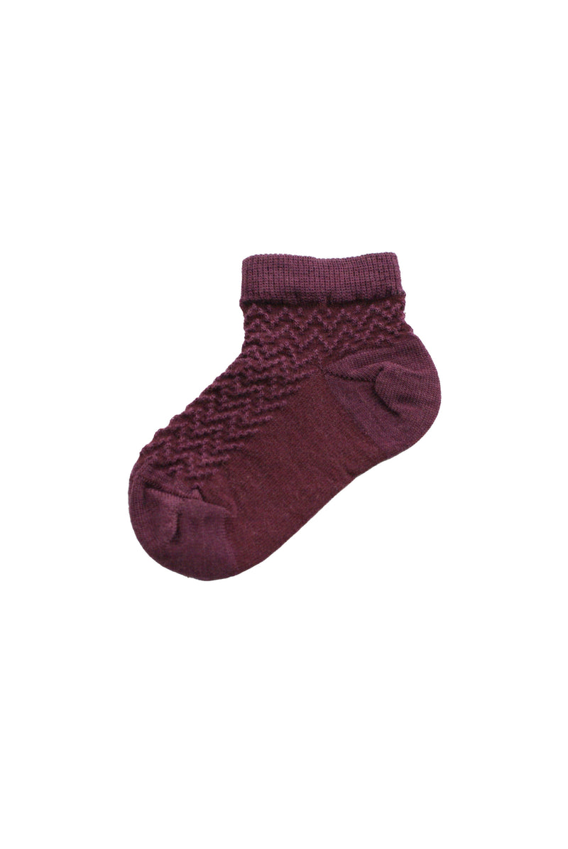 COLUMBINE | MERINO Zigzag Crop Baby Sock Bordeau