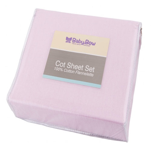 Baby Bow Flannelette Sheet Set Cot Pink