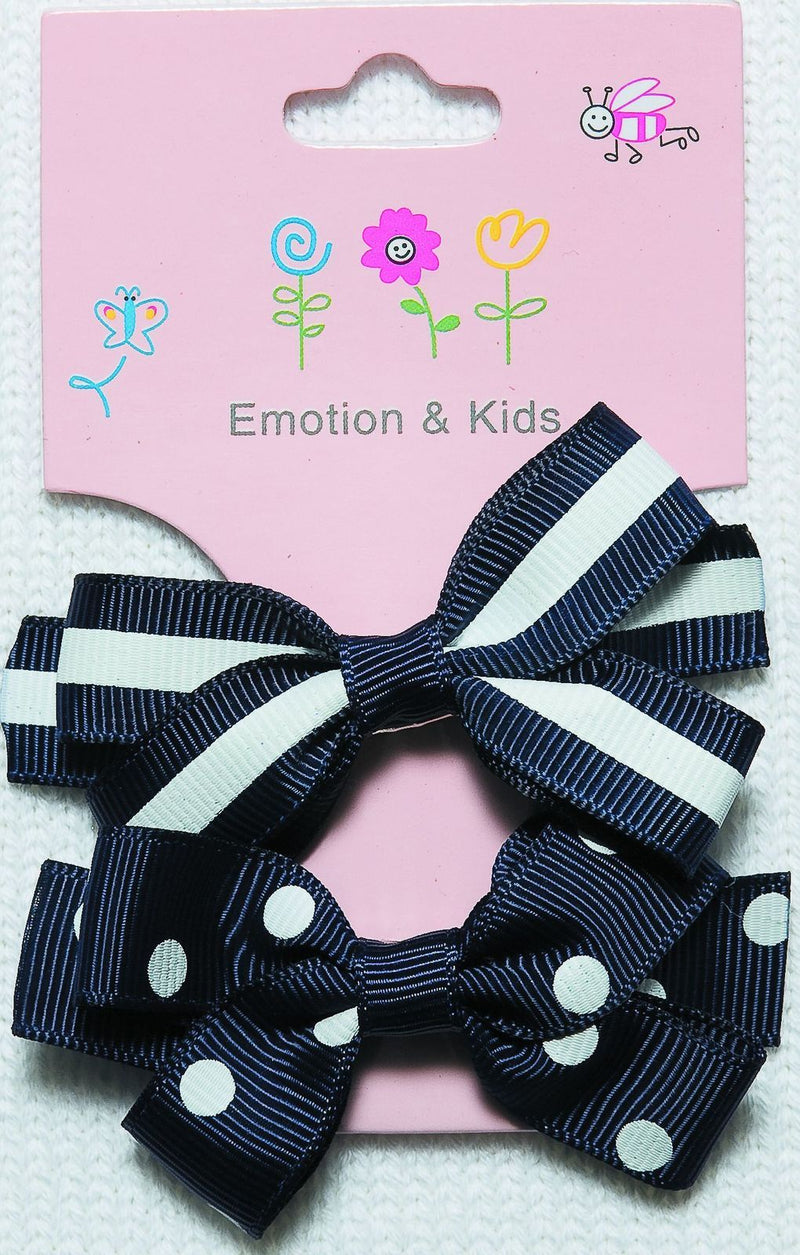 Emotion & Kids Hair Bow Clips 2pk - Navy Stripes & Spots (Large)