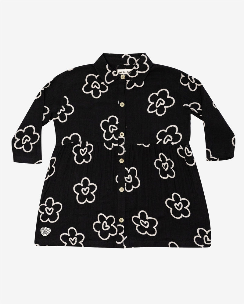 The Girls Club | Black Flower Heart Shirt Dress