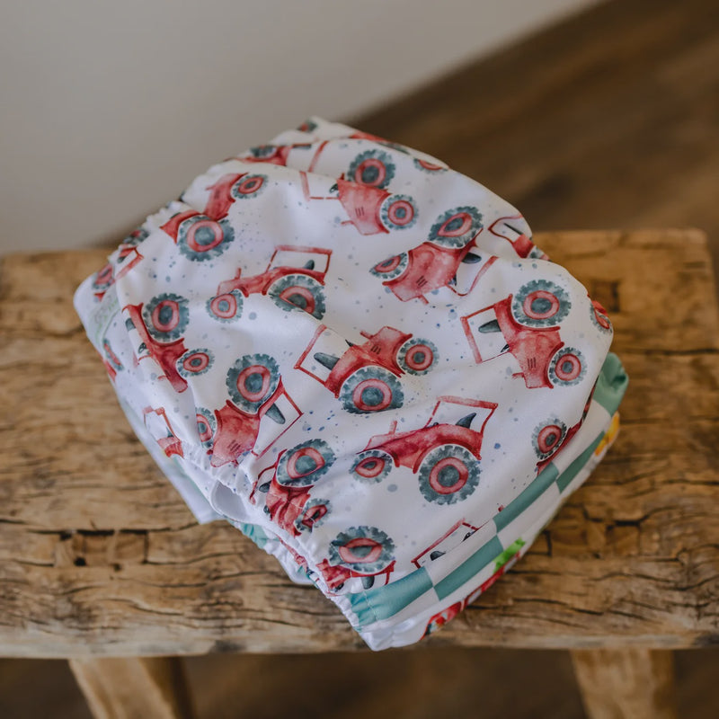 Bear & Moo | Little Red Tractor Cloth Nappy | Large