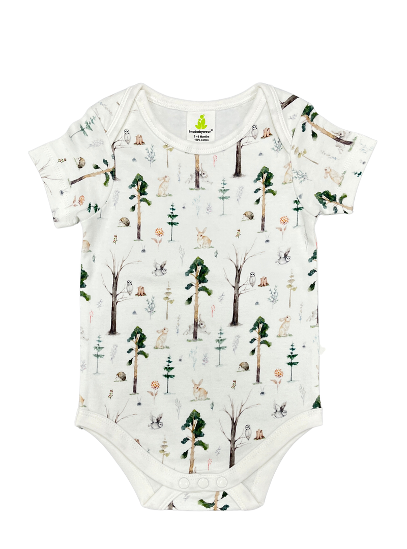 Imababywear | Baby's Short Sleeve Bodysuit - Tropical Woods