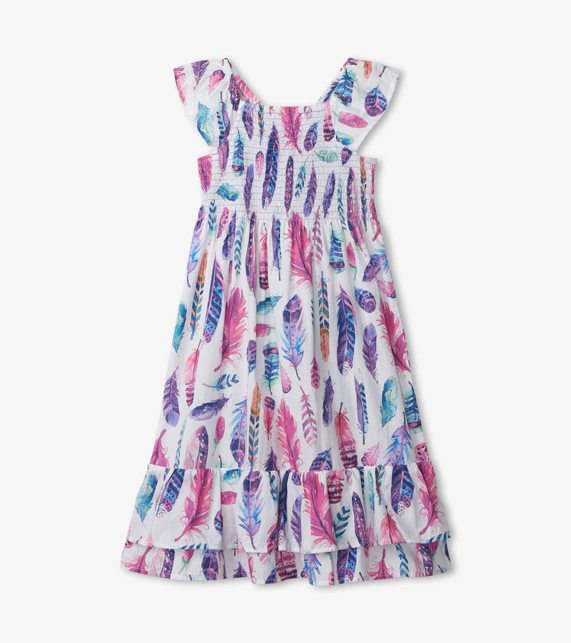 Hatley | Watercolour Feathers Smocked Maxi Dress