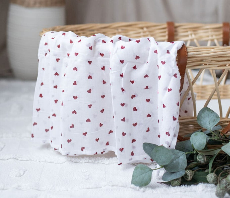 Emotion And Kids | Red Hearts Cotton Muslin Wrap
