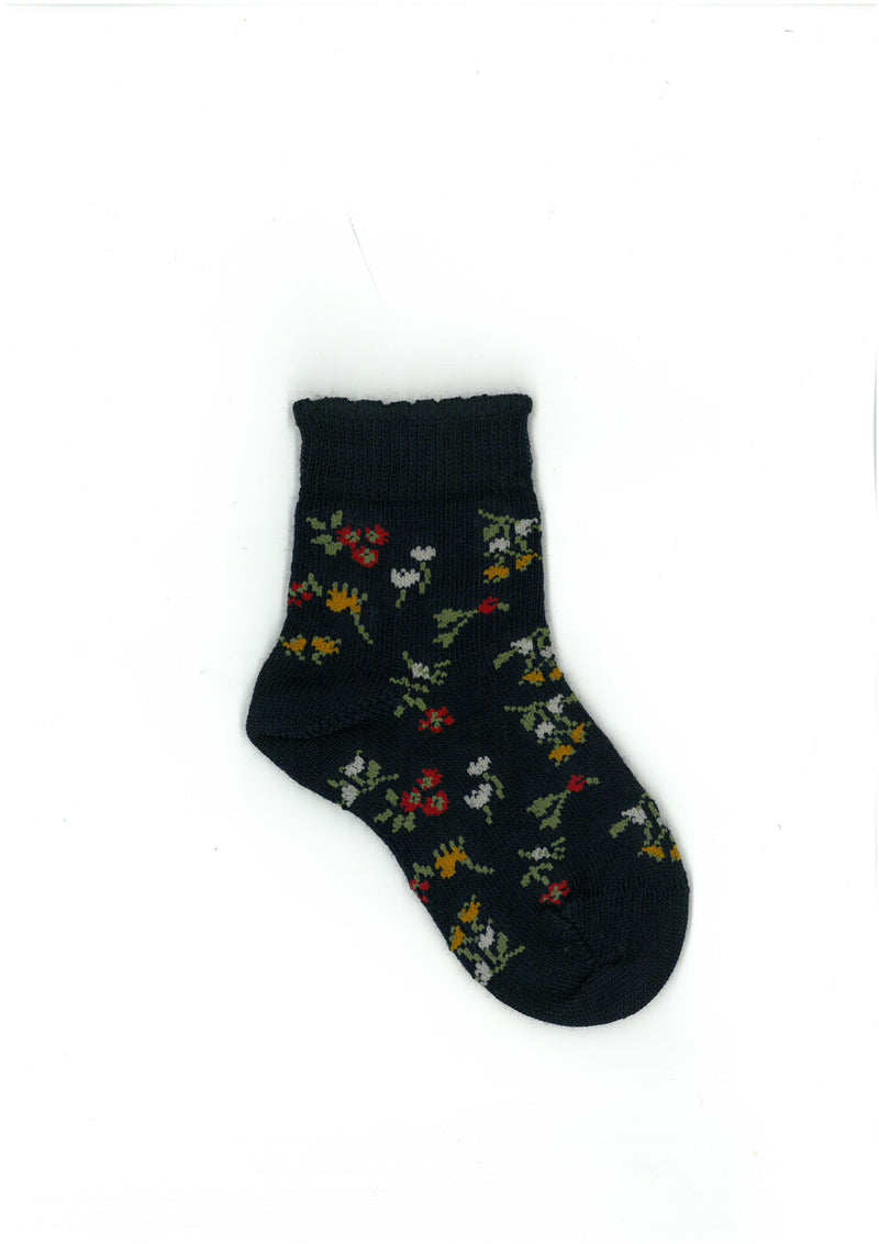 Columbine | Merino Floral Crew Socks - Navy