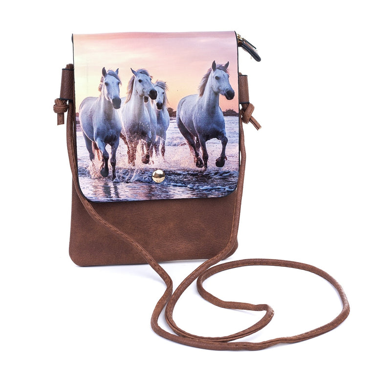 Stallions Galloping on Beach Shoulder Bag