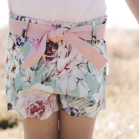 Love Henry | Scalloped Hem Shorts-Bright Floral