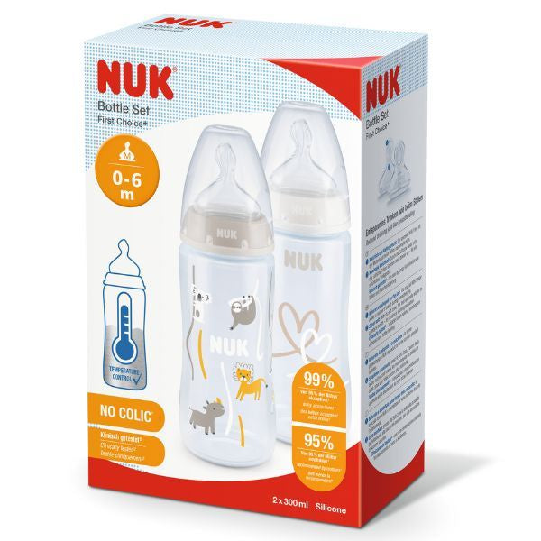 NUK | First Choice+ Temperature Control 300ml 0-6m Baby Bottles White Twin Pack