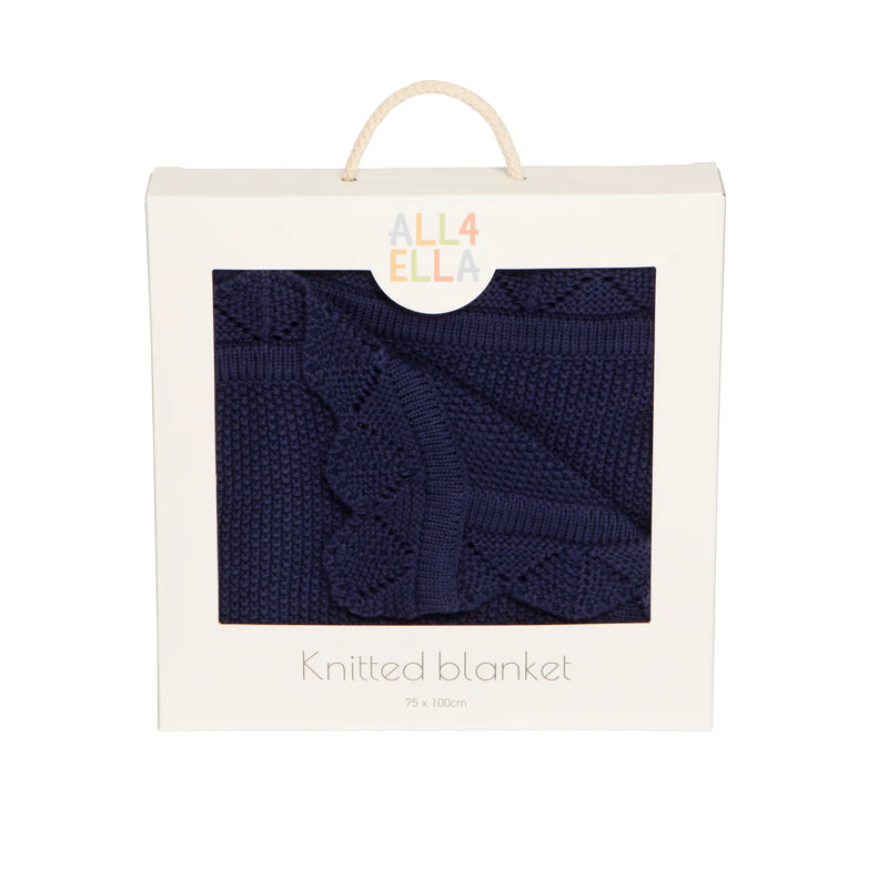 All4Ella | 100% Cotton Knitted Blanket - Navy