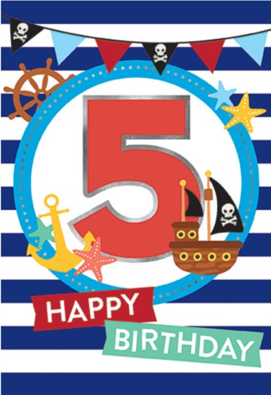 Happy Birthday 5 year old - Pirate card