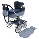 Bayer Classic Doll Pram Kids Stroller Dark Blue & Denim with White Bow