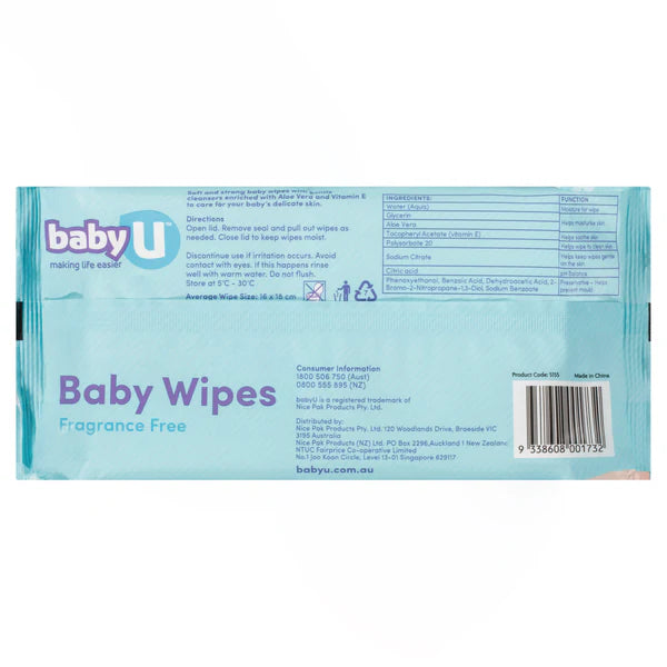 Baby U Baby Wipes Fragrance Free 80
