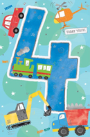 Elegance 4 year old Vehicles Birthday Boy card