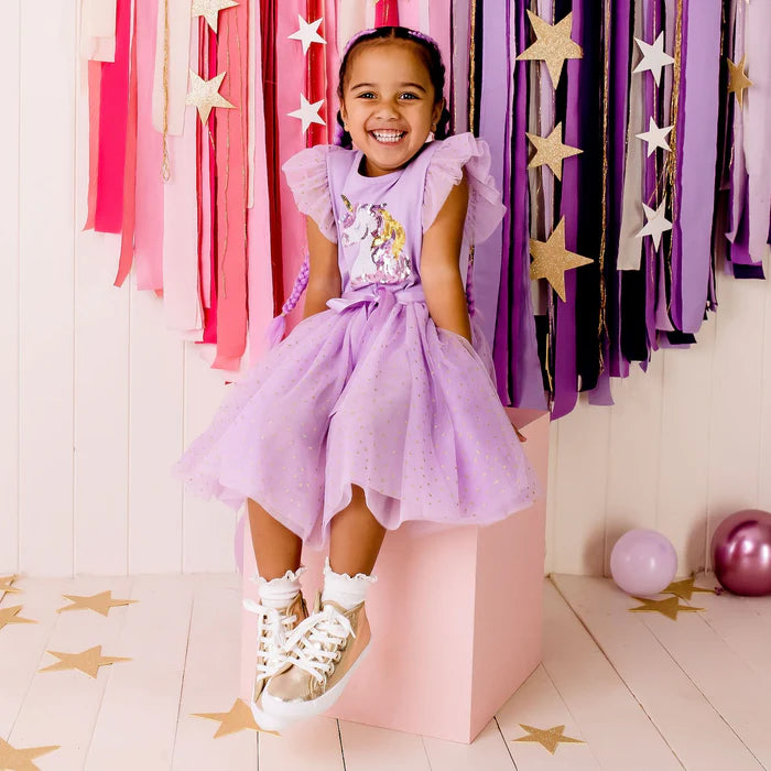 Designer Kidz | UNICORN SEQUIN S/S TUTU DRESS - LAVENDER