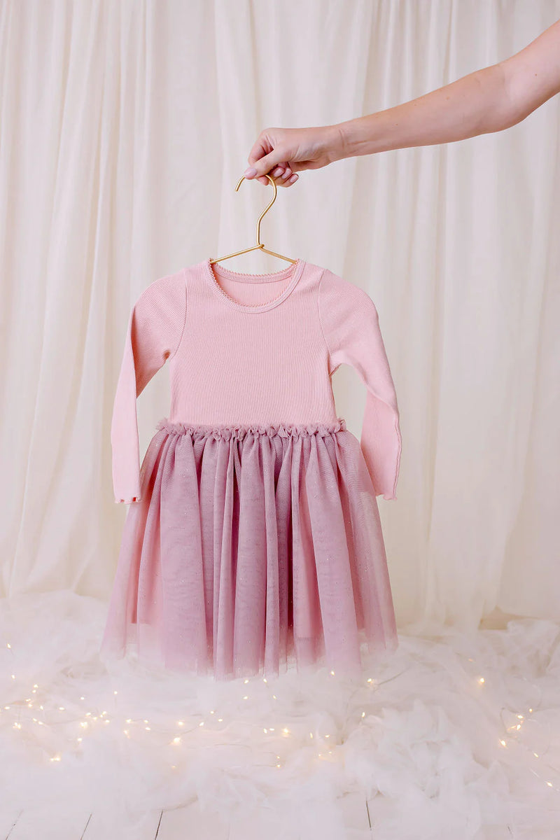 Confetti Kidz | L/S Ribbed Tulle Dress - Dusty Pink