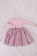Confetti Kidz | L/S Ribbed Tulle Dress - Dusty Pink