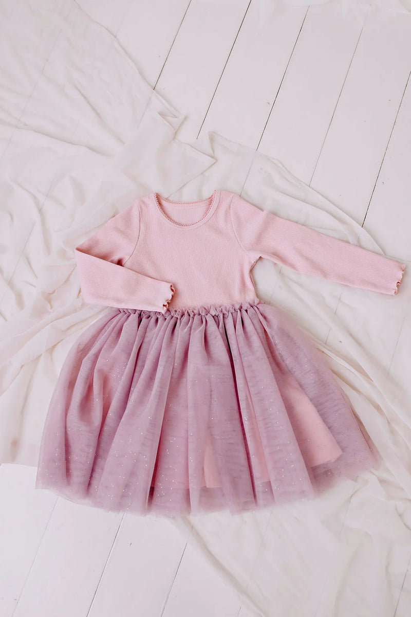 Confetti Kidz | L/S Ribbed Tulle Dress - Dusty Pink