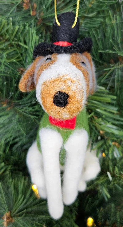 Christmas Felted Decoration - Dog with Top Hat