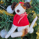 Christmas Felted Decoration - Dog with Ruffle Collar
