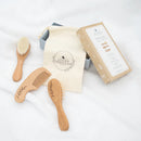 living textiles | 3 Pieces Wooden Brush & Comb Set in Brown