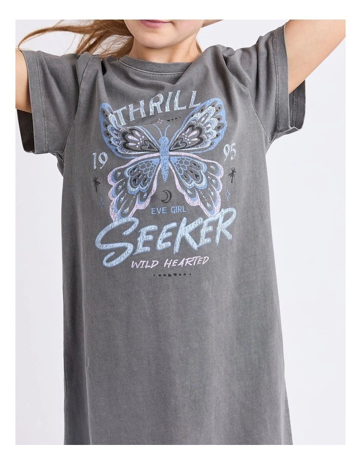 Eve Girl | Wild Heart Tee Dress (8 - 14 Years) in Charcoal