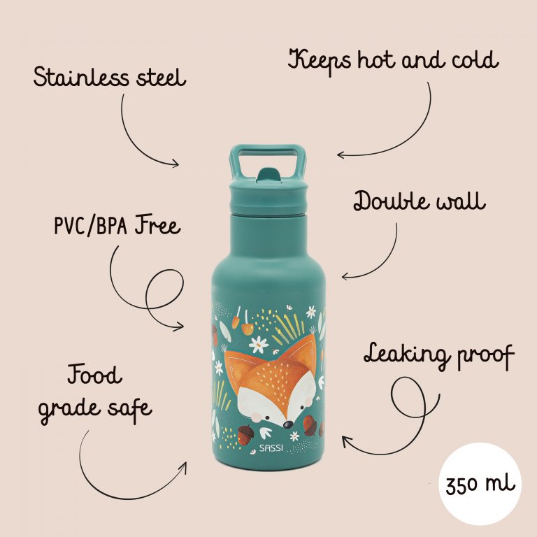 Sassi Vacuum Insulated Stainless Steel Drink Bottle 350 ml - Crunchy The Fox