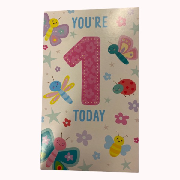 You're One Today Birthday card - Bugs & Butterflies