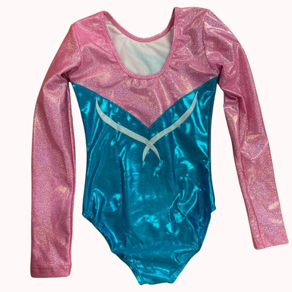 Pw Dance | GY461-4 L/S Leotard  Pink Pearl/Turquoise Mistique foil
