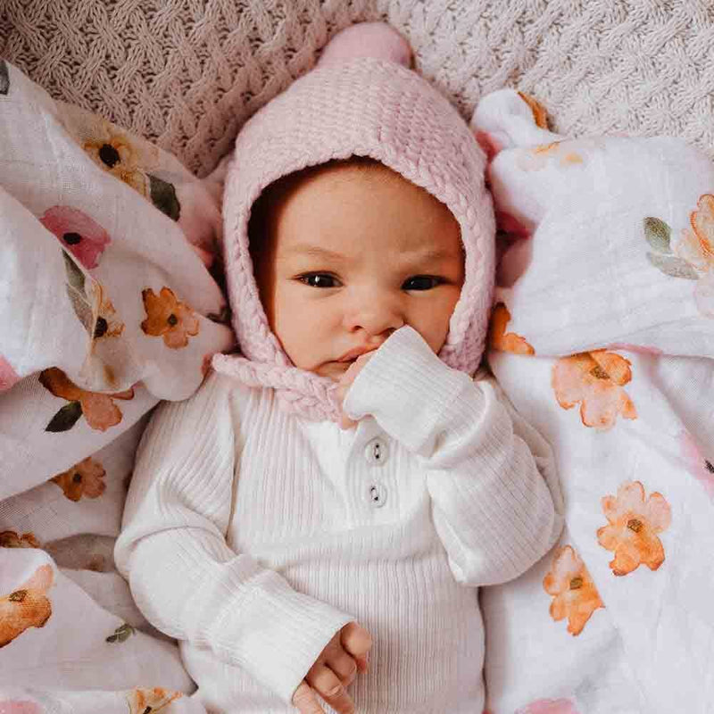 Snuggle Hunny | Pink Merino Wool Bonnet & Booties